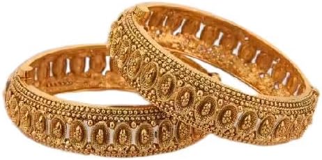 Badiya Gold Plated Brass Handcrafted Bangles for Women, Traditional Indian Style