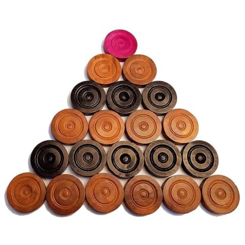 IBLAY Carrom Board Coins and Striker Professional Solid Set, Wooden Checkers with Stackable Ridge (24 Carrom Board Pieces with Cover/Striker Case + 1 Striker) Cover