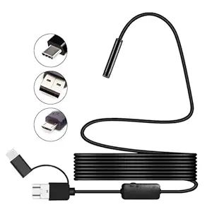 MAYUMI 5.5mm Endoscope Camera boroscope Snake Flexible IP67 Waterproof Camera 3 in 1 Type c USB v Type Port & 6 led Light with 2 mtr Length Cable for Android pc and Note Book