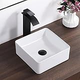 KARAMAG Vessel Sink Rectangular 12 Inch Bathroom Sink Square Small Sinks 11.8'x11.8' Modern Above Counter Porcelain Ceramic Vessel Vanity Sink Art Basin
