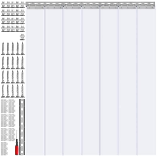Image of VEVOR Strip Curtain, 84 inch Height x 42 inch Width, 0.08 inch Thickness, 7PCS Clear PVC Strip Door Curtain, Freezer Curtain, Plastic Door Strips for Walk in Freezers, Coolers & Warehouse Doors, with 50% Overlap