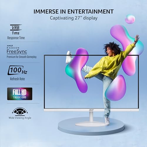 Image of acer SA272E 27 Inch Full HD IPS Ultra Slim (7.2mm Thick) Backlight LED LCD Monitor I Zero Frame I 100Hz Refresh I 1 MS VRB I AMD Free Sync I 1xHDMI 1xVGA I Stereo Speakers I Eye Care I White
