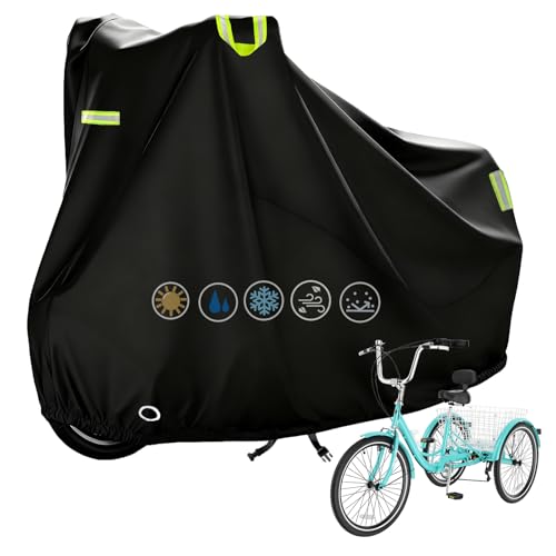AAOWEEY Adult Tricycle Cover Heavy Duty 420D Waterproof, Electric Tricycle & Trike Protection for Outdoor Storage, Adult 3 Wheel Bike Cover Windproof UV Resistant All Weather Protection Black