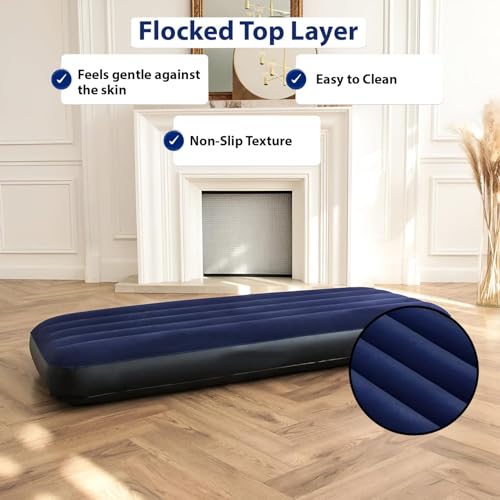 Image of HACER Inflatable Air Bed Portable Mattress Quick Inflation /Deflation Blow Up Single Beds for Home Camping Travel (Dark Blue)