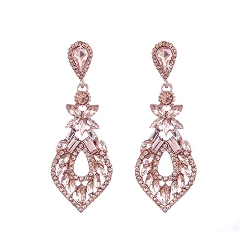 NLCAC Pear Shape Crystal Dangle Earrings Pierced Marquise Cluster Ear Drop Wedding Jewelry Rose Gold