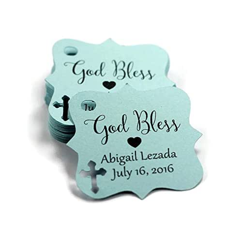 Amazon.com: Baptism Tags - Small Personalized God Bless Favor Tags (Set ...