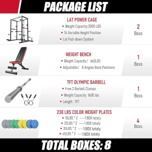Image of SPORTSROYALS Power Rack, Multi-Functional Power Cage, Squat Rack with Pulley System & LAT Pull Down, Workout Cage with J Hooks for Home Gym