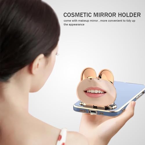 Image of 3D Cartoon Back Case Cover with Cosmetic Mirror for Oppo Reno 15 5G, Mobile Stand (B-Blue)