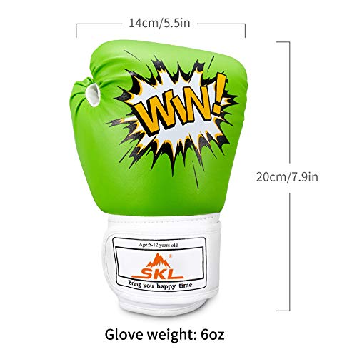 Kids Boxing Gloves, SKL Boxing Gloves for Kids Boys Girls 3-15 Junior Youth Boxing Gloves Toddler Boxing Gloves Training Boxing Gloves for Punching Bag Kickboxing Muay Thai, MMA (GreenWhite)