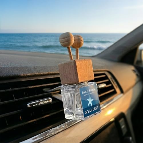 Image of Soul & Scents 16ml Luxury Car Perfumes Sea Salt | Ocean Drift | 2-in-1 Hanging Pod & AC Vent Air Freshener | Premium Wooden Car Fragrance Accessory | Long Lasting Odour Eliminator | Pack of 2