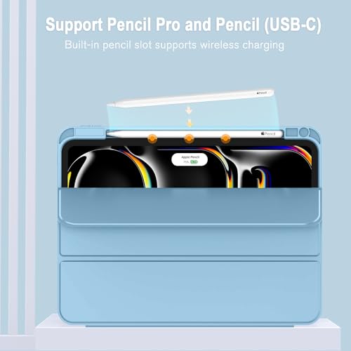 Image of ZryXal New iPad Pro 13 Inch Case (M5) 2025 / (M4) 2024 with Pencil Holder, Smart iPad Case [Support Pencil Pro and Pencil (USB-C)], Support Touch ID and Auto Wake /Sleep (Azure Blue)