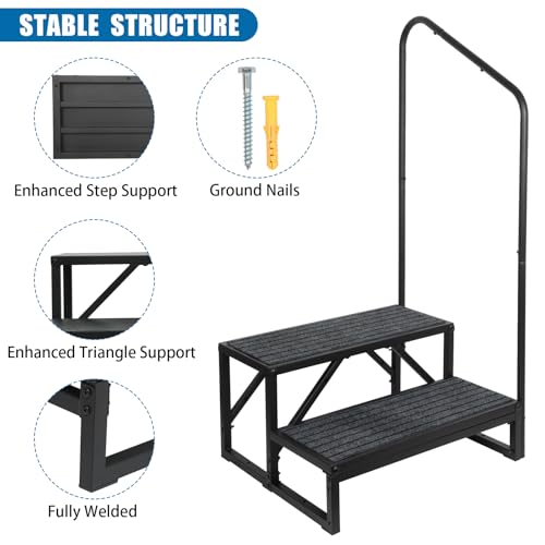 Image of RV Step with Handrail, 2-Step Stable Heavy Duty Universal Stair