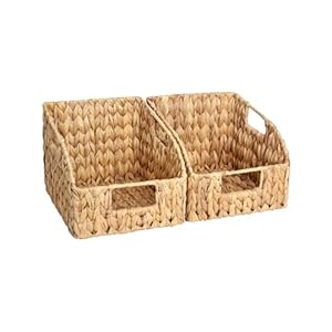 StorageWorks Pantry Baskets for Organizing, Wicker Baskets with Built-in Handles, Handwoven Wicker Storage Baskets, Water Hyacinth for Shelves, 2 Pack StorageWorks Pantry Baskets for Organizing Wicker Baskets with Built in Handles Handwoven Wicker Storage Baskets Water Hyacinth for Shelves 2 Pack