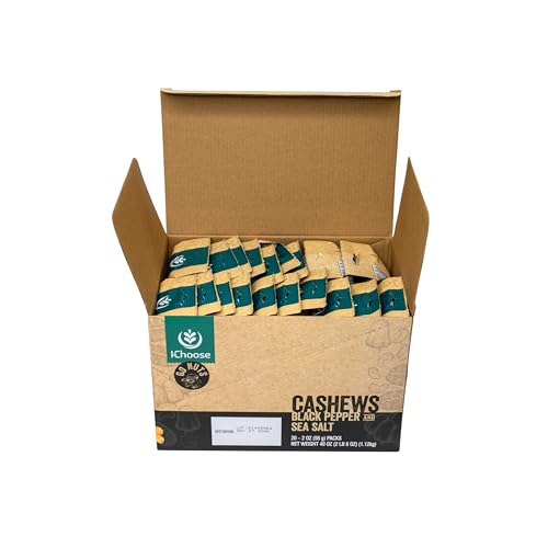 Image of IChoose Go Nuts - Premium Cashews, High Protein Plant-Based Snack, 2 oz per Pack (20 Packs, Black Pepper and Sea Salt)