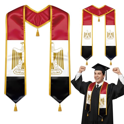 Paxiaroy Egypt Flag Graduation Stole with Gold Tassels Reversible Sash for College High School Graduates 72