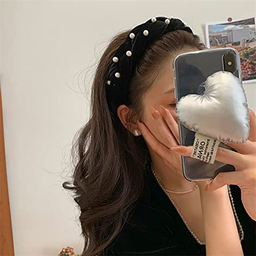 LSHEQYI Pearl Headbands Faux Pearl Velvet Pearl Women Headband Pearl Hair Bands, Black, Pack of 1 - Image 3