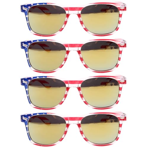 4 Pairs American Flag Sunglasses Bulk for Men Women UV400 Protection Classic Patriot