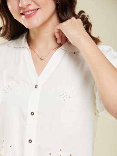 Image of J TURRITOPSIS Women's Cotton Blend Embroidered Stylish Shirt