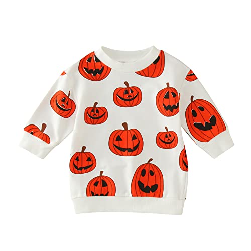 KAGAYD Toddler Boys Girls Sweatshirt Halloween Pumpkin Shirt Long Sleeve Crew Neck Casual Tops