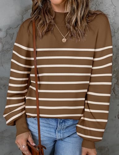 Image of ZESICA Women's 2026 Fall Striped Pullover Sweaters Tops Fashion Outfits