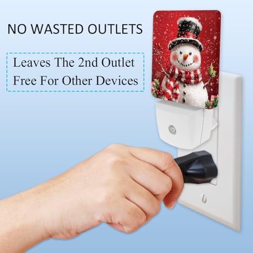 Image of NEWzone Xmas Snowman Night Light Set of 2, Auto Sensor LED Dusk-to-Dawn Nightlights, Plug-in Sensor Lamp for Bedroom Bathroom Kitchen Hallway Stairs Decorative