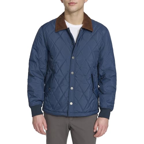 DOCKERS Men's Diamond Quilted Jacket with Corduroy Collar