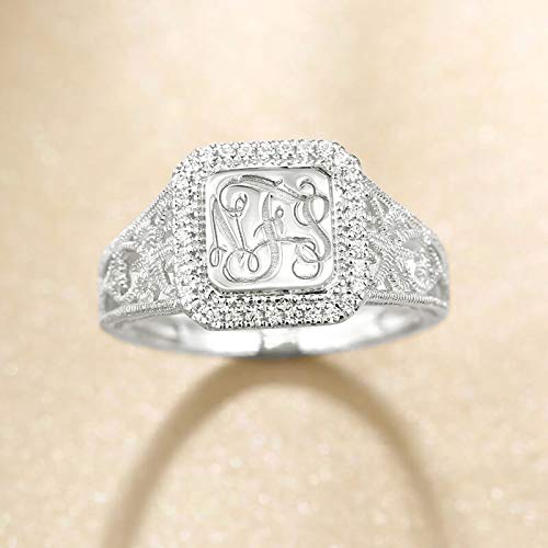 AILIN Custom Classic Monogram Ring 925 Sterling Silver CZ Personalized Engraving initials Rings Graduation Christmas Wedding Anniversary Mother’s Day Jewelry Gifts For Women Wife Daughter2