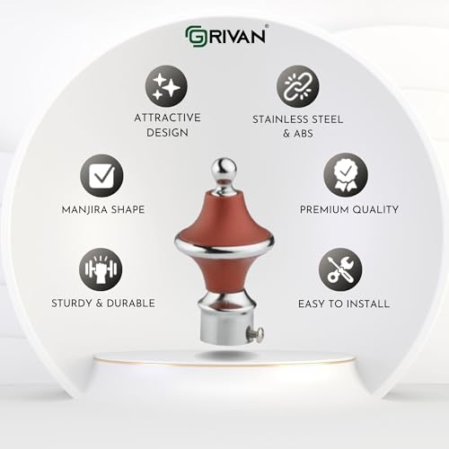 Image of GRIVAN Stainless Steel & ABS Curtain Bracket Parda Holder with Support 1 Inch Rod Pocket Finials Designer Door and Window Rod Support Fittings, Curtain Rod Holder (Pair of 3, Maroon)