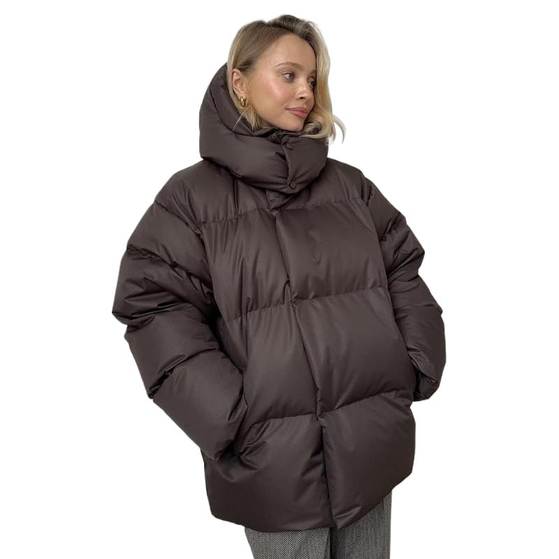 Women's Y2K Vintage Oversized Padded Jacket Harajuku Puffer Quilted Hooded Coat Aesthetics Long Sleeve Stand Collar Top