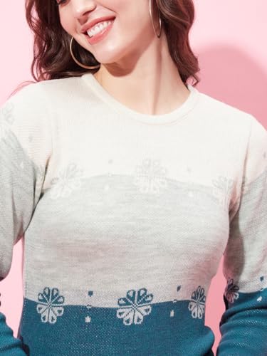 Image of Modeve Self Design Round Neck Casual Women Crop Top Sweater||Winterwear||
