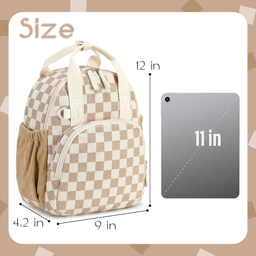 Image of Bluboon Toddler Backpack for Girls Boys 2-4 Cute 12 inch Preschool Kindergarten Backpacks Kids Daycare Bags School Travel (Brown-White checkered, Age 2-4 (12 inch H not Fit A4 Folder))