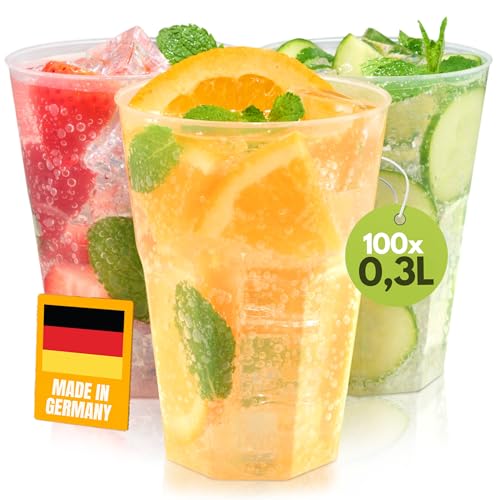 Trinklicht 100 Cocktailbecher 0,3 L | Bruchsichere Plastikbecher Transparent | Spülmaschinenfest & Flexibler Kunststoff | Robuste Trinkbecher für Kaltgetränke | Cocktail Mehrwegbecher & Partybecher