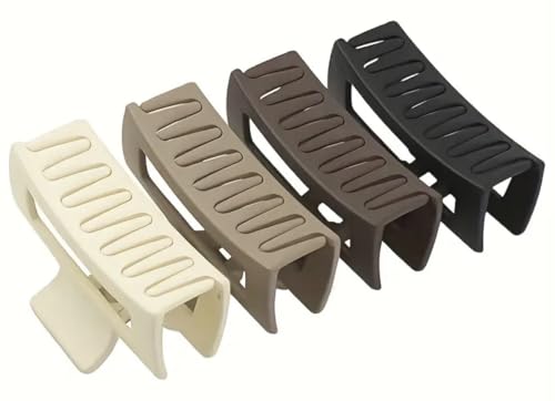 Hair Claw Clips for Women & Girls - 4 Pack Matte Design - Strong Hold Non-Slip Hair Clips for Thick Long Hair 8.5cm Styling Claw Clips for Daily Work & Travel Wear (Beige Brown Black White)