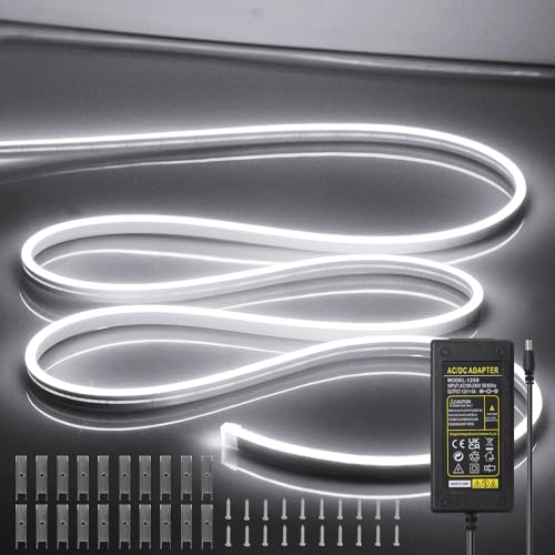 Image of LED Neon Lights Flexible White 16.4FT /5M 12V DC Waterproof Flexible LED NEON Light for Indoors Outdoors Decorm [Power Adapter Included]