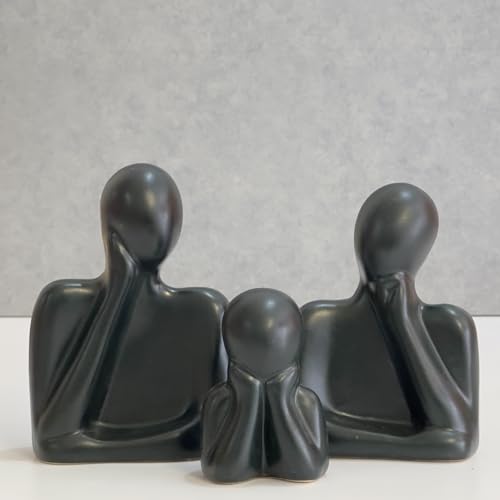 Image of Couple Family Statue | Ceramic Thinker Sculpture | Home Decor Items for Living Room Show Piece | Table Artifact (Black | Set of 3)