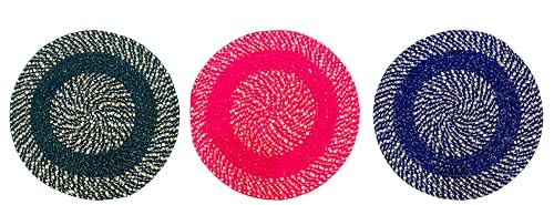 Image of Cotton Round Doormat for Entrance|Handmade Cotton Doormat | Quick Dry, Washable Door Mat for Home, Bathroom & Bedroom - 16 Inch Small (Green-Pink-Blue-3)