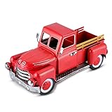 FJJBSD Vintage Red Truck Decor, Farmhouse Metal Truck Planter, Christmas Trucks Decorations, Decorative Tabletop Storage,Gift Basket for Holiday Decoration