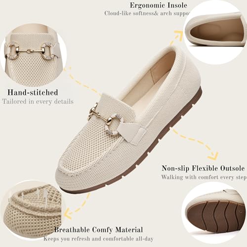 Image of Women's Knit Slip On Loafers - Breathable Mesh Flats with Memory Foam Insole & Arch Support, Non-Slip Comfortable Shoes for Work Office Commute, Driving, Casual Daily Walking (Wide Foot Friendly)