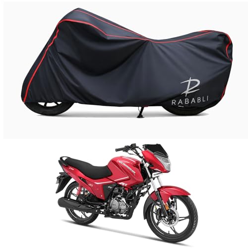 Image of Waterproof Bike Body Cover Compatible for | Hero Glamour Xtec | Taffeta Fabric, Red Piping Design, Bottom Elastic Fit | Dustproof, Sun UV & Rain Protection for All Bikes