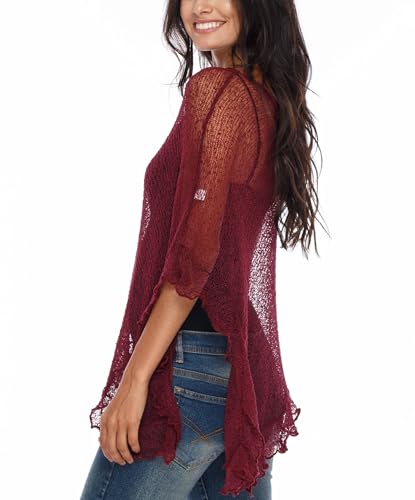Image of SHU-SHI Women's Sheer Knit Poncho Shrug Lightweight Asymmetrical Ruffle Wrap Dressy Summer Shawl Cover Up Top