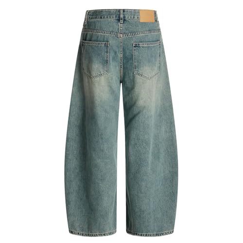 Men’s Washed Distressed Denim Jeans, Ripped Design, Streetwear Style, Loose Wide Leg Pants3