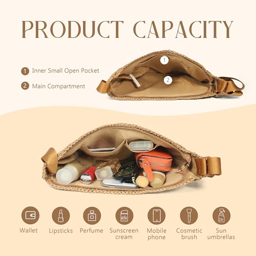 Straw Crossbody Bag for Women Summer Woven Beach Handbag Crescent Shoulder Purses with Adjustable Strap 20253