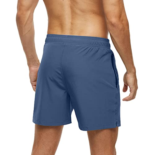 Mens Board Shorts Swimwear Swimming Trunks Swim Gym Athletic Workout Running Hiking Bike Sport Exercise Golf Lounge Clothes Casual Summer Beach(M, Navy Cyan) #TOP3