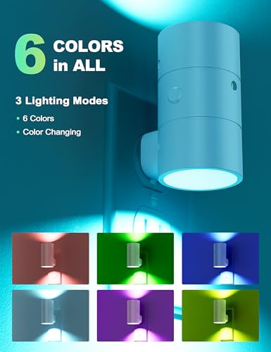 Image of VOLISUN Led Night Light Plug into Wall, 6 RGB Night Lights with Light Sensor, Color Changing Mode, Dimmable Night Light for Christmas, Halloween, Holiday Decor, Hallway, Bedroom White 2 Pack