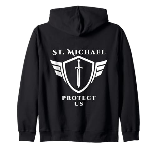 Saint Michael the Archangel Protect Us Emblem Design Zip Hoodie