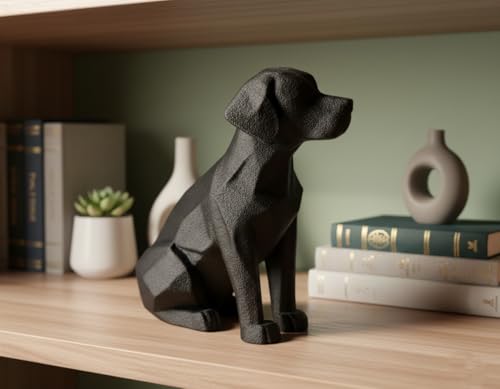 Image of Eco-Friendly Black Dog Statue - Modern Home Decor Accent | Minimalist Pet-Inspired Sculpture for Living Room, Office & Gifts