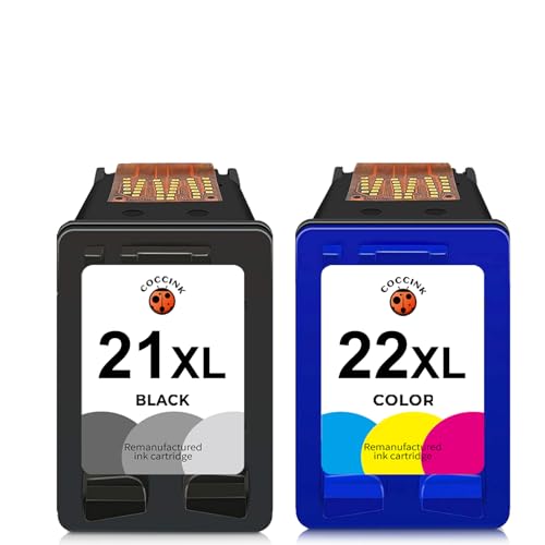 COCCINK 21XL 22XL Cartucho de Tinta Remanufacturado para HP 21 XL 22 XL OfficeJet 4315 5610 Fax 1250 3180 Deskjet F380 F370 3930 D2360 D2460 F2180 F2224 F2280 F4180 PSC 1401 1406 1410 Negro y Color