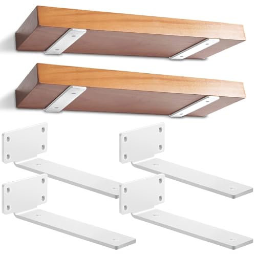 4 Piezas Escuadras para Estanterias, Soporte Baldas Industrial, L soporte baldas pared con Tornillos | Capacidad de Carga 70 kg (Blanco, 25cm)