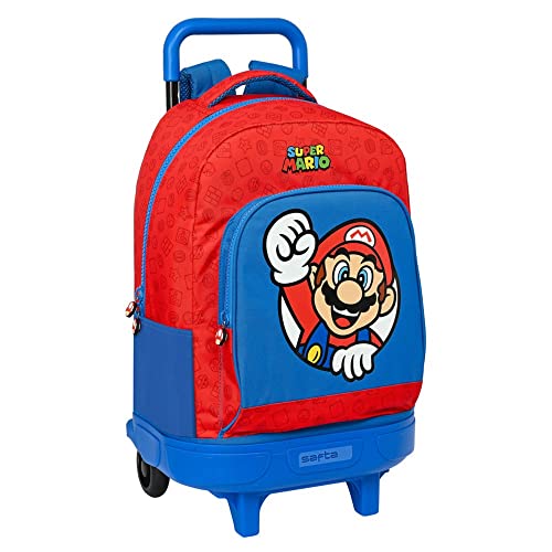 Safta-612108918 Bros Mochila Gde. C/Ruedas Compact Ext.Simple Super Mario 33X45X22Cm, Multicolor, Estándar (612108918)
