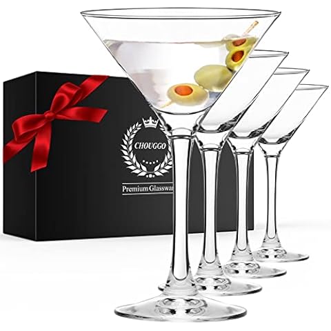 Chouggo Martini Glasses Set of 4, Hand Blown Premium Crystal Cocktail Glasses, for Bar, Martini, Cosmopolitan, Manhattan, Gimlet, Pisco Sour - 9Oz, Clear Cover
